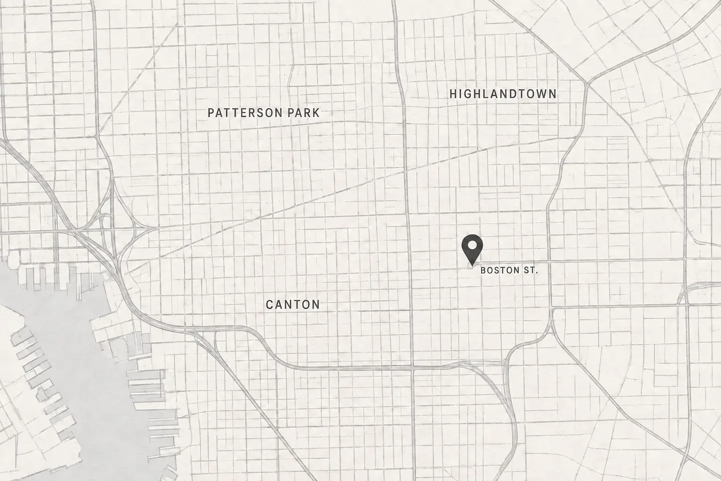 Map showing Milemarker Tire Co. near Boston Street in Baltimore